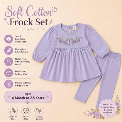 Soft Cotton Frock Set - Purple