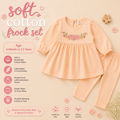Soft Cotton Frock Set - Peach