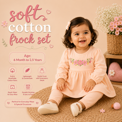Soft Cotton Frock Set - Peach