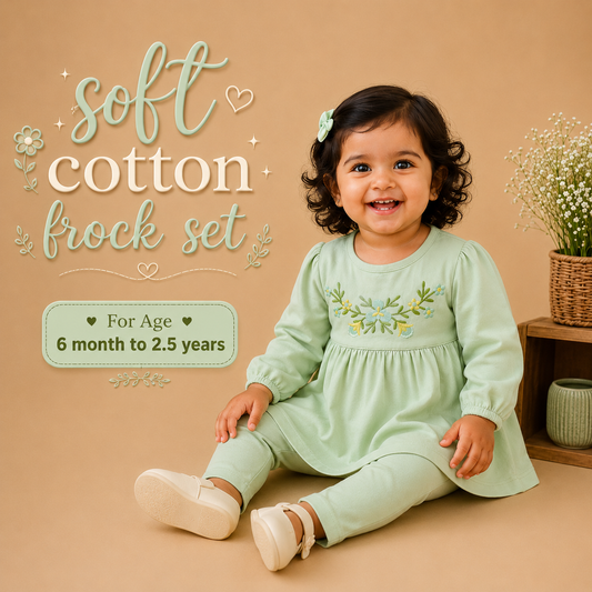 Soft Cotton Frock Set - Green