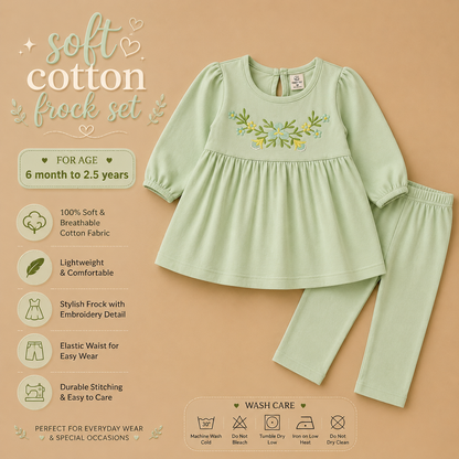 Soft Cotton Frock Set - Green