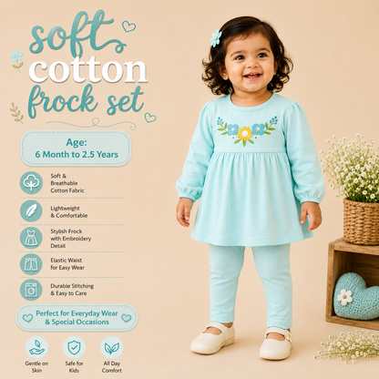 Soft Cotton Frock Set - Sky Blue