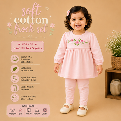 Soft Cotton Frock Set - Pink