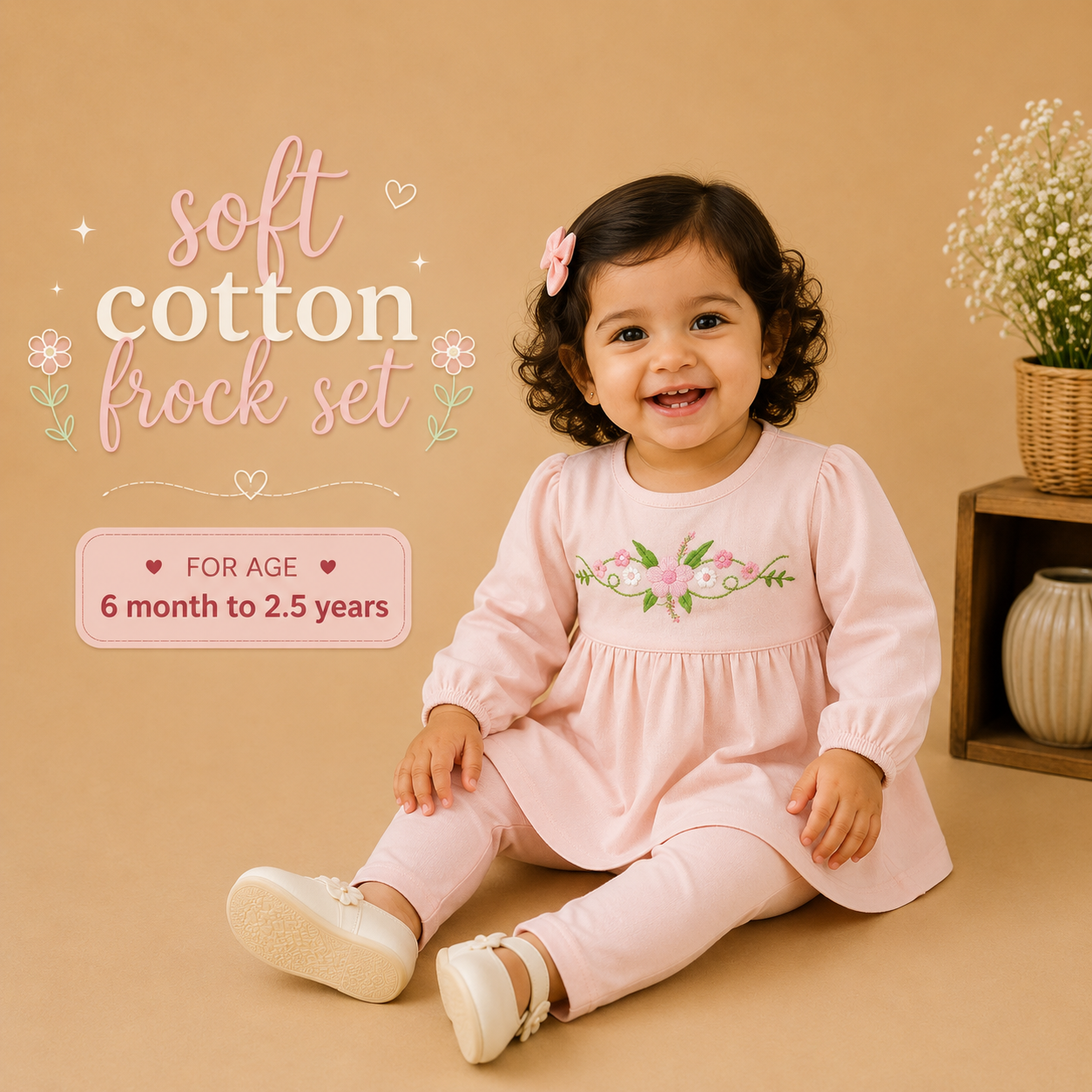Soft Cotton Frock Set - Pink