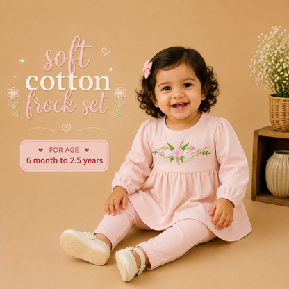 Soft Cotton Frock Set - Pink