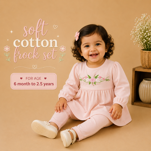 Soft Cotton Frock Set - Pink