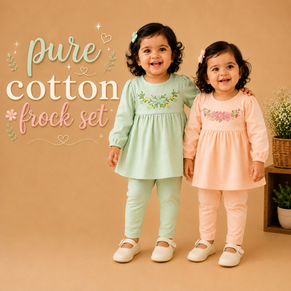 Soft Cotton Frock Set - Green