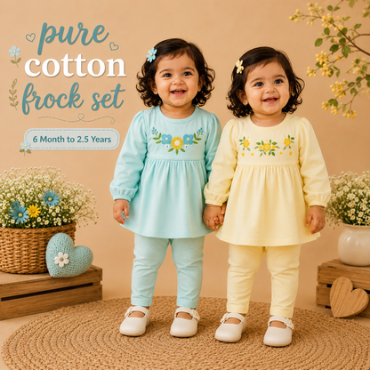Soft Cotton Frock Set - Yellow