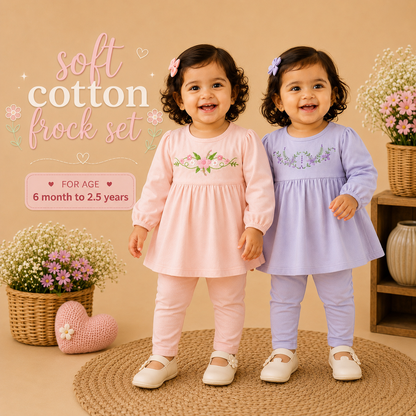 Soft Cotton Frock Set - Purple