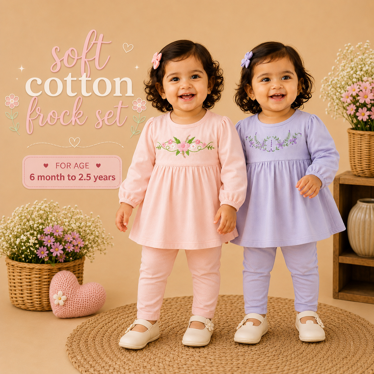 Soft Cotton Frock Set - Pink
