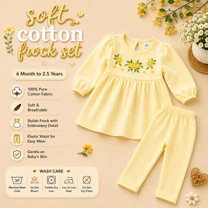 Soft Cotton Frock Set - Yellow