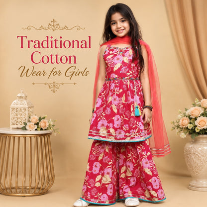 Pure Cotton Ethnic - Cherry Strip Pattern