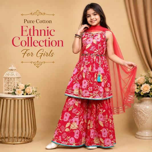 Pure Cotton Ethnic - Cherry Strip Pattern