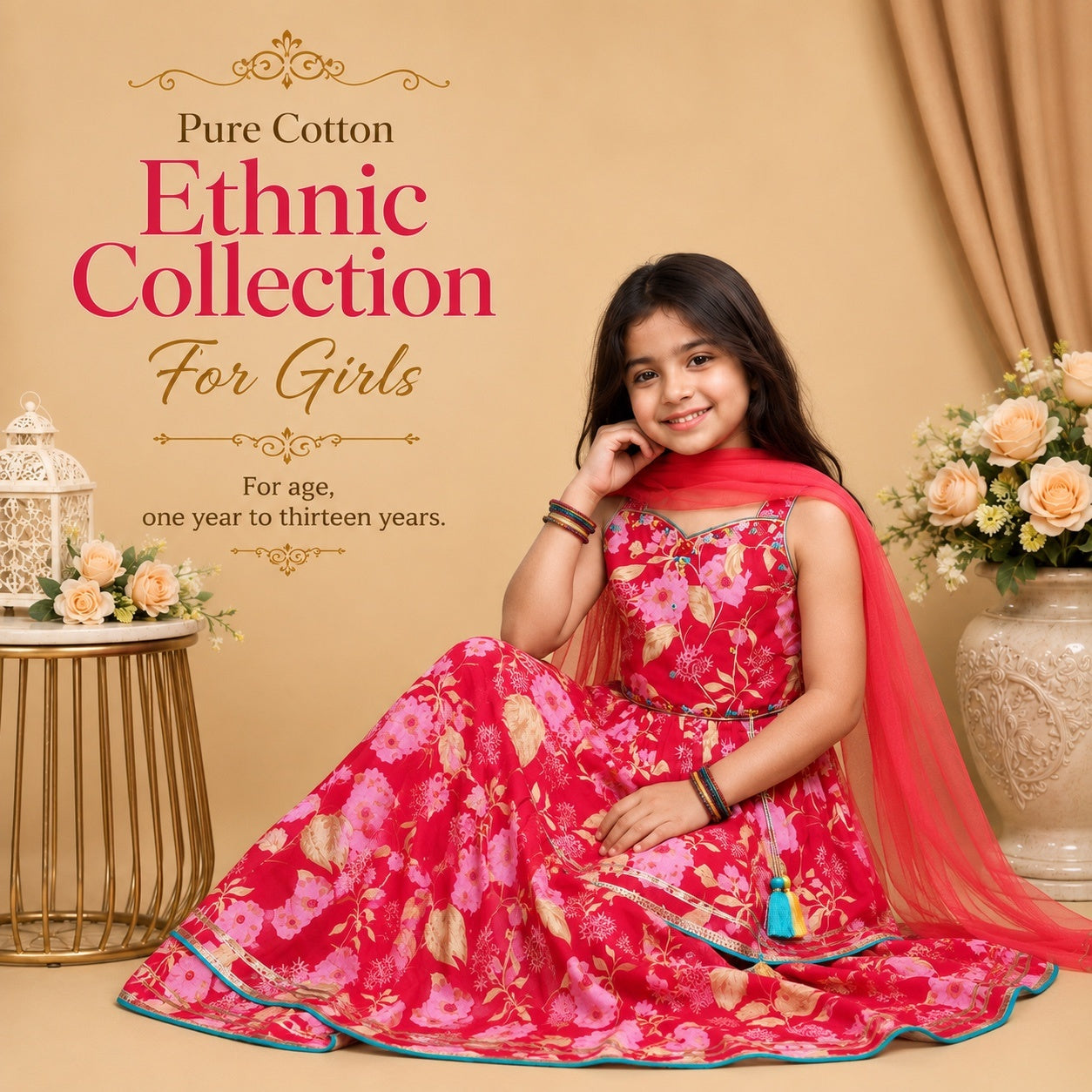 Pure Cotton Ethnic - Cherry Strip Pattern