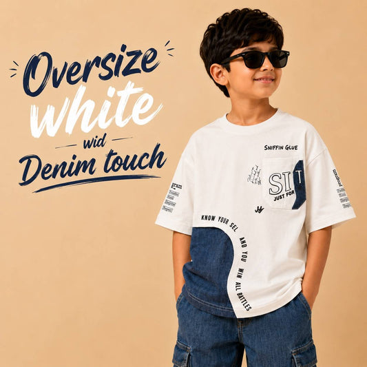 Denim strap Oversized T-Shirt - White