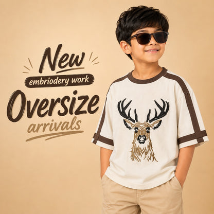 Deer Embroidered Oversized T-Shirt - White