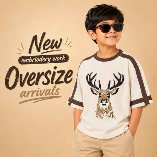 Deer Embroidered Oversized T-Shirt - White