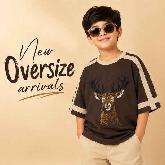 Deer Embroidered Oversized T-Shirt - Copper