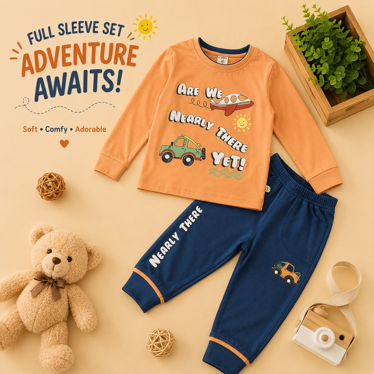 Full Sleeve Cotton Printed Set - Orange