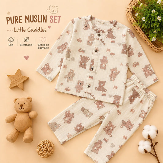 Pure Muslin Printed Set - Beige