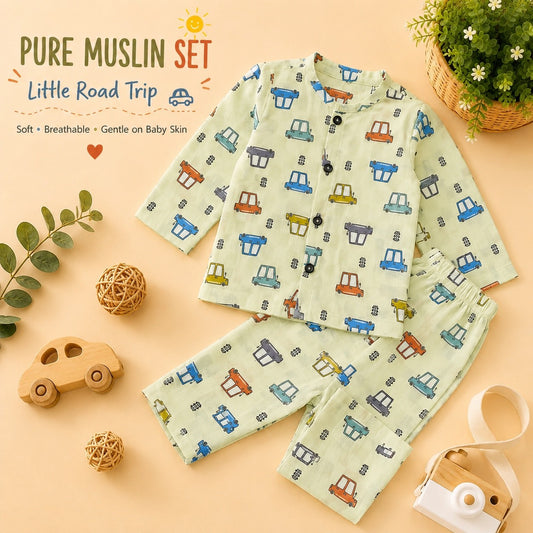 Pure Muslin Printed Cars Set - Pista