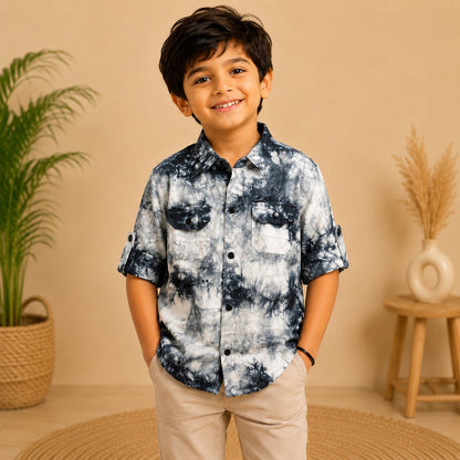 Tie Dye Cotton Casual Shirt - Dark Grey
