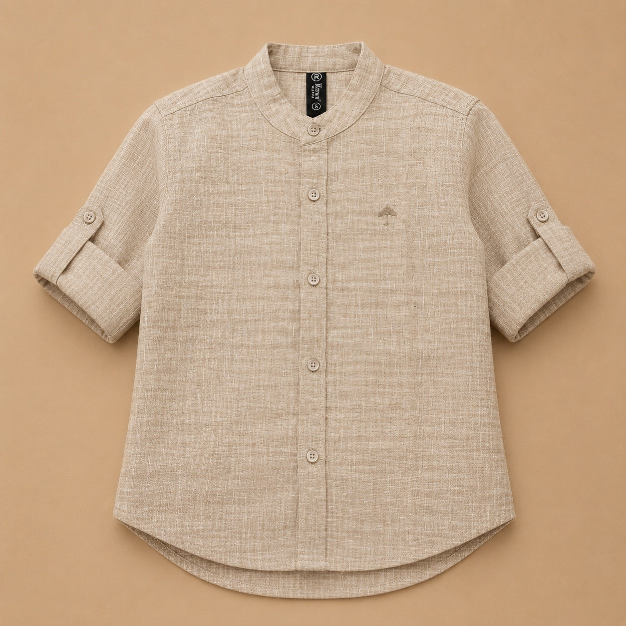 Solid Mandarin Khadi Cotton Shirt - khadi shade