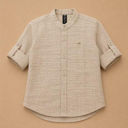 Solid Mandarin Khadi Cotton Shirt - khadi shade