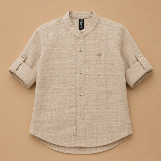 Solid Mandarin Khadi Cotton Shirt - khadi shade