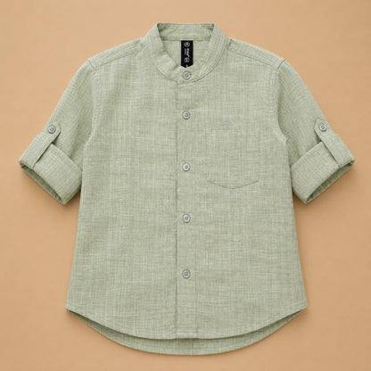 Solid Mandarin Khadi Cotton Shirt - Pale Green