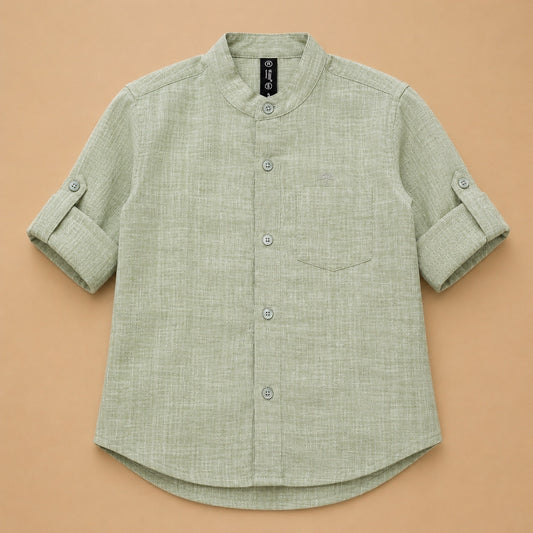 Solid Mandarin Khadi Cotton Shirt - Pale Green