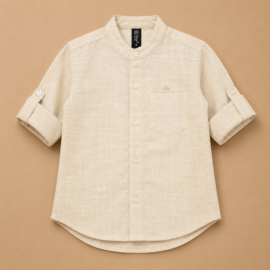 Solid Mandarin Khadi Cotton Shirt - Cream
