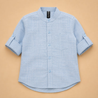 Solid Mandarin Khadi Cotton Shirt - Sky