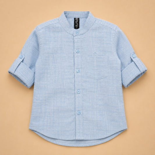 Solid Mandarin Khadi Cotton Shirt - Sky