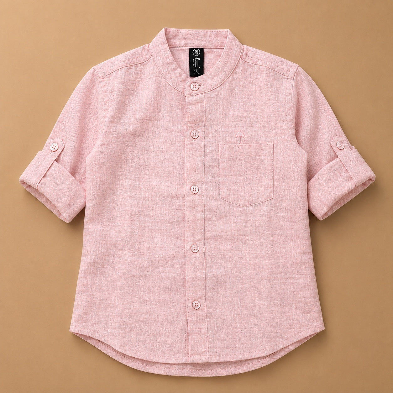 Solid Mandarin Khadi Cotton Shirt -Pink