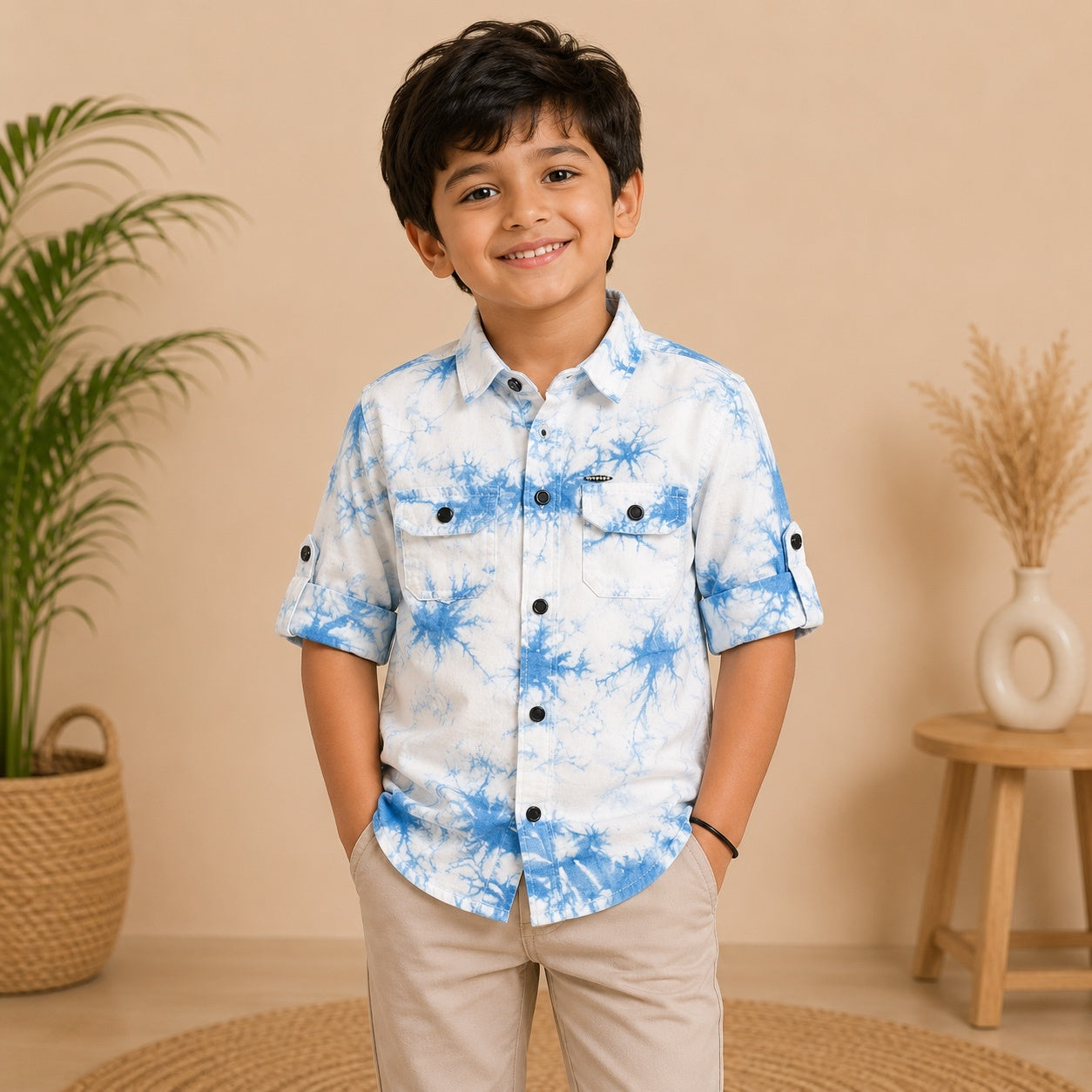 Tie Dye Cotton Casual Shirt - Yellow