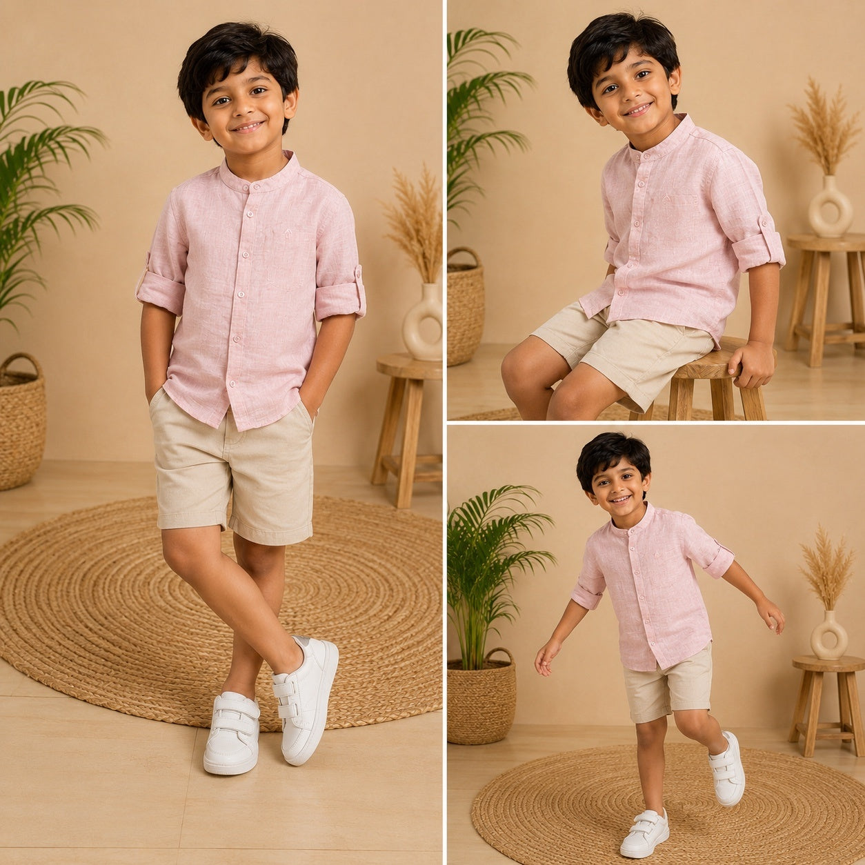 Solid Mandarin Khadi Cotton Shirt -Pink