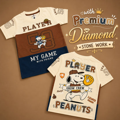 Diamond Stone Work Snoopy Graphic - Cream