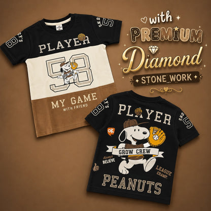 Diamond Stone Work Snoopy Graphic T-Shirt - Black