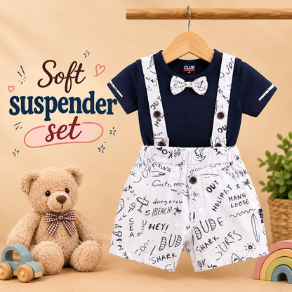 Navy Blue Beach Print Suspender Set