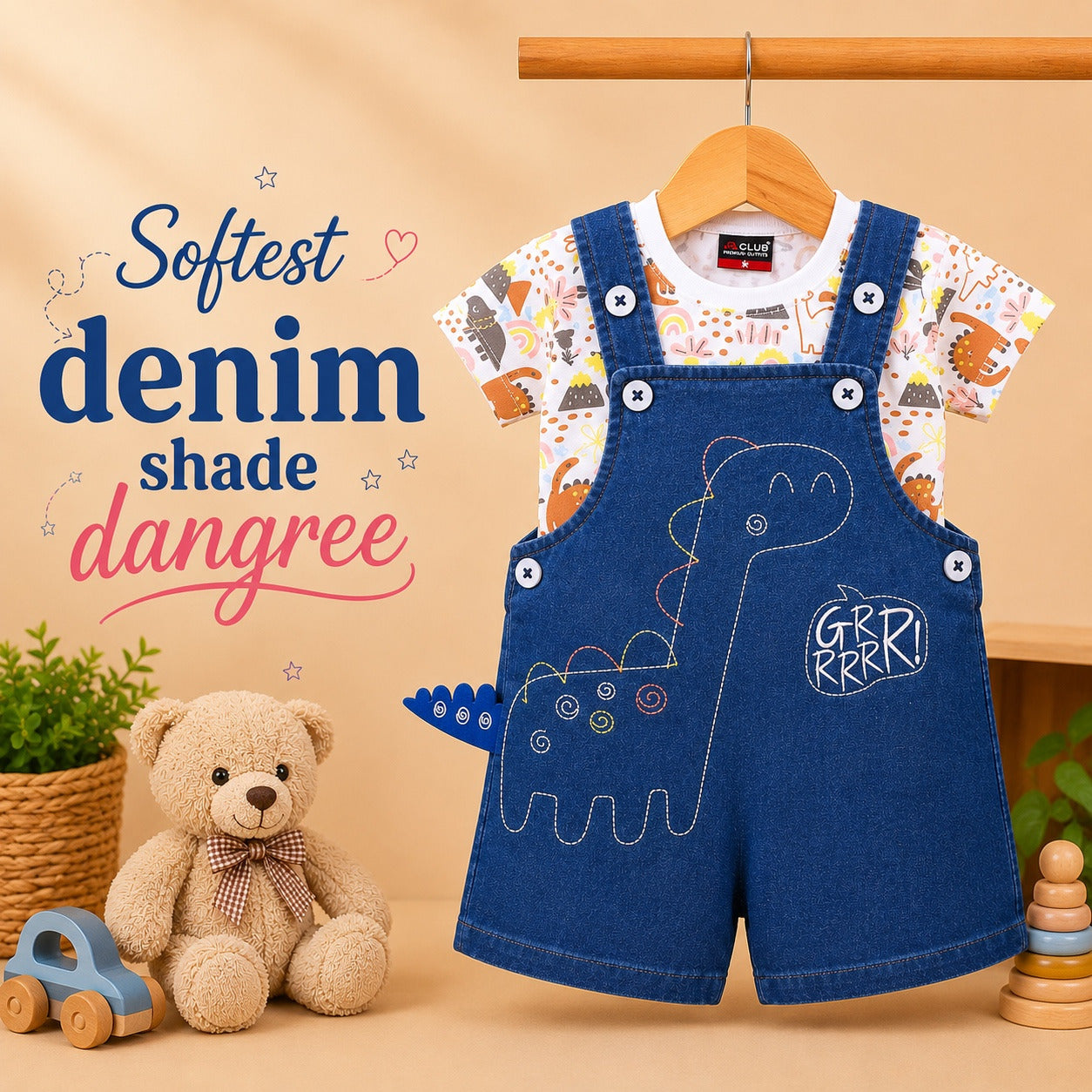 Blue Denim Dinosaur Print Dangree Set 2