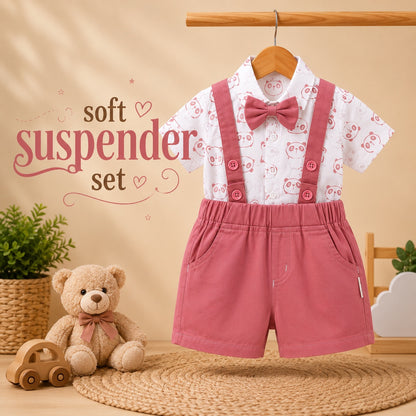 Muslin Cherry Shade - Panda Print Suspender Set