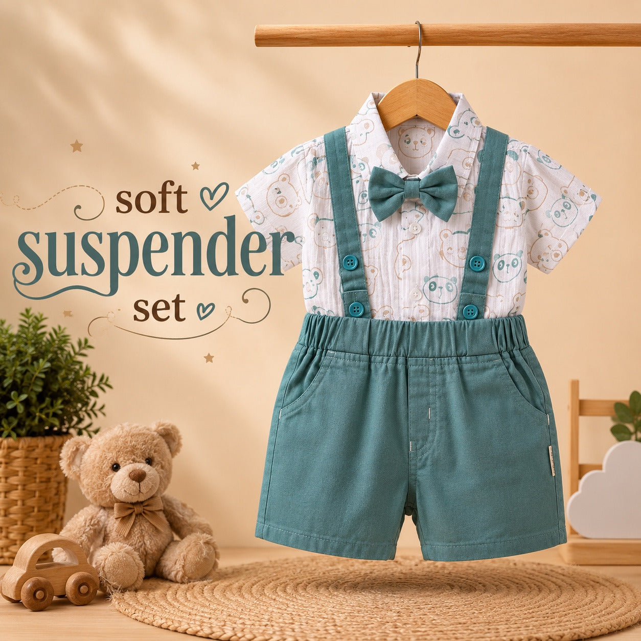 Muslin Teal Green Suspender Set