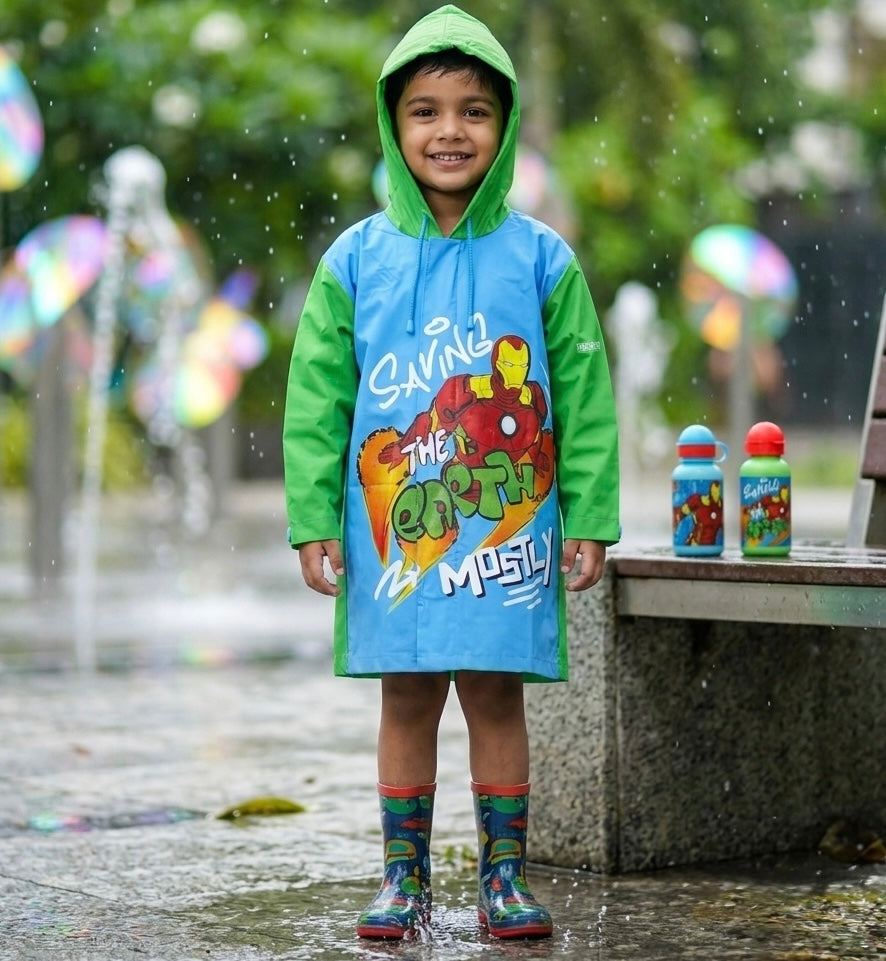 Kids iron-man hooded raincoat
