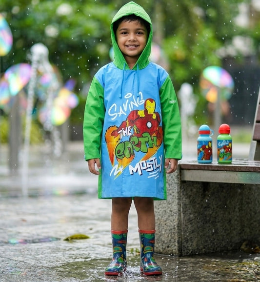Kids iron-man hooded raincoat