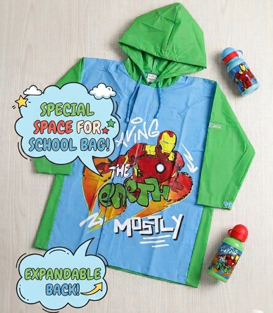 Kids iron-man hooded raincoat