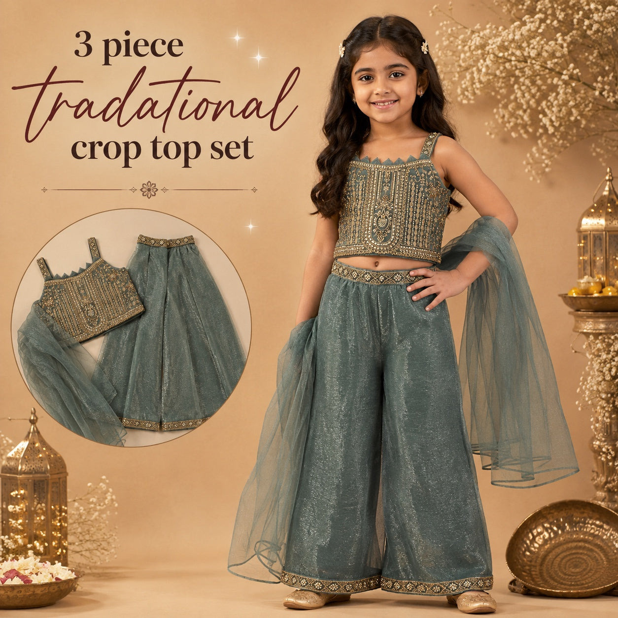 Dusty Green CropTop - Plazo set