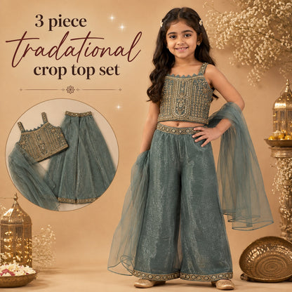 Dusty Green CropTop - Plazo set