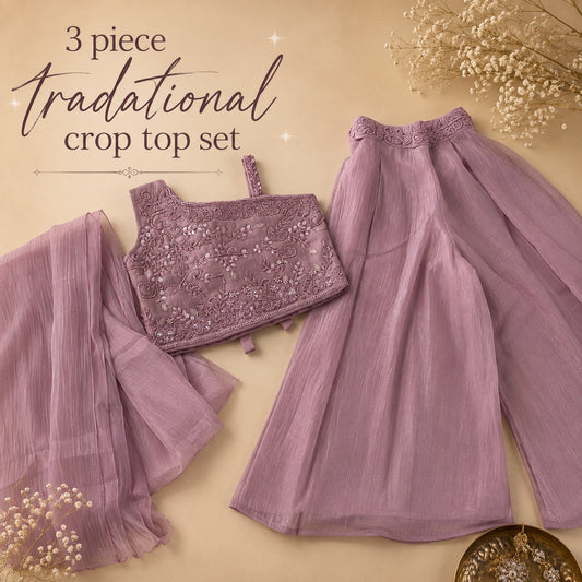 Purple Shoulder cut CropTop - Plazo set