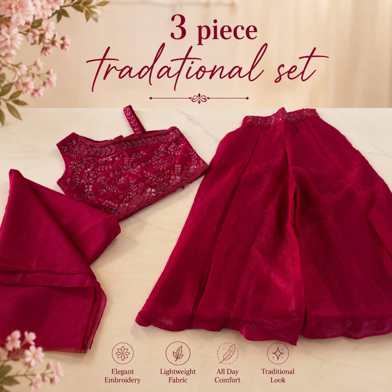 Rani Pink Shoulder cut CropTop - Plazo set